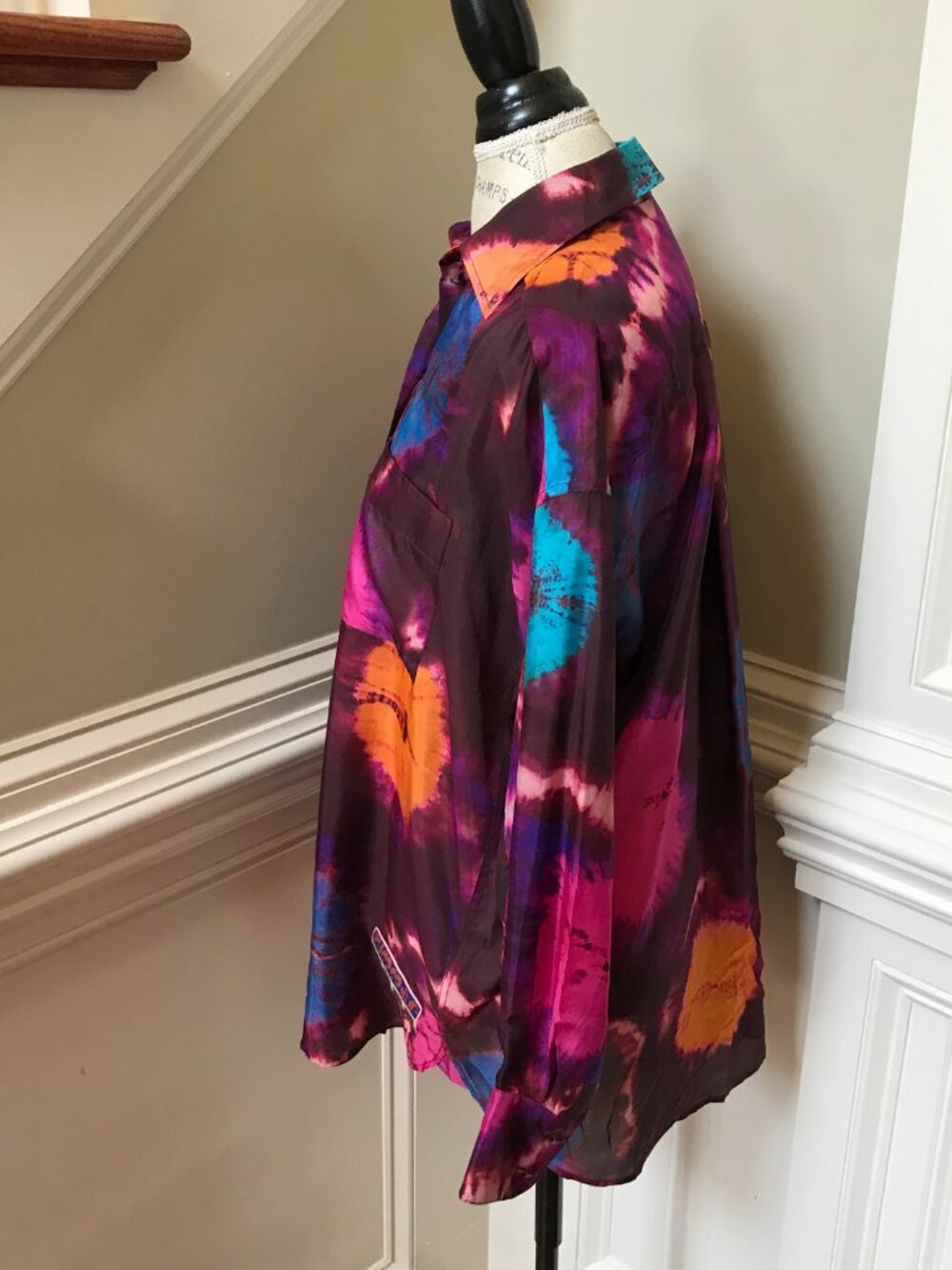 Zimmermann Acadian Tie Dye Shirt Blouse Womens 0 XS Pink Blue Silk Long Sleeve - Picture 11 of 14